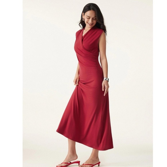 NWT OGL Womens Small Chilli Pepper Maxi Dress Surplice V-Neck - Picture 1 of 6